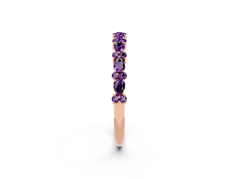 Rose gold Pear & Round Amethyst Wedding Band_8