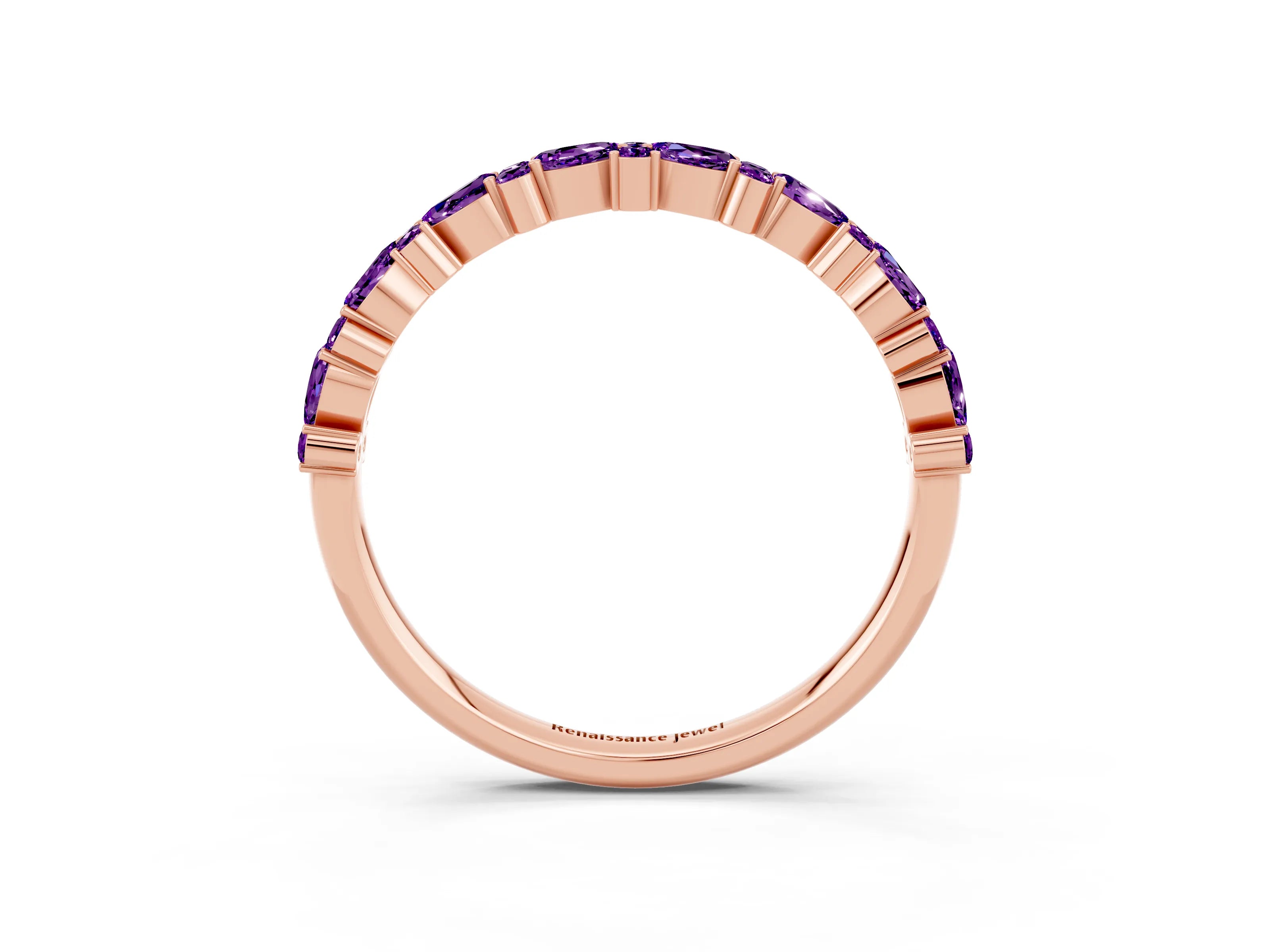 Rose gold Pear & Round Amethyst Wedding Band_9