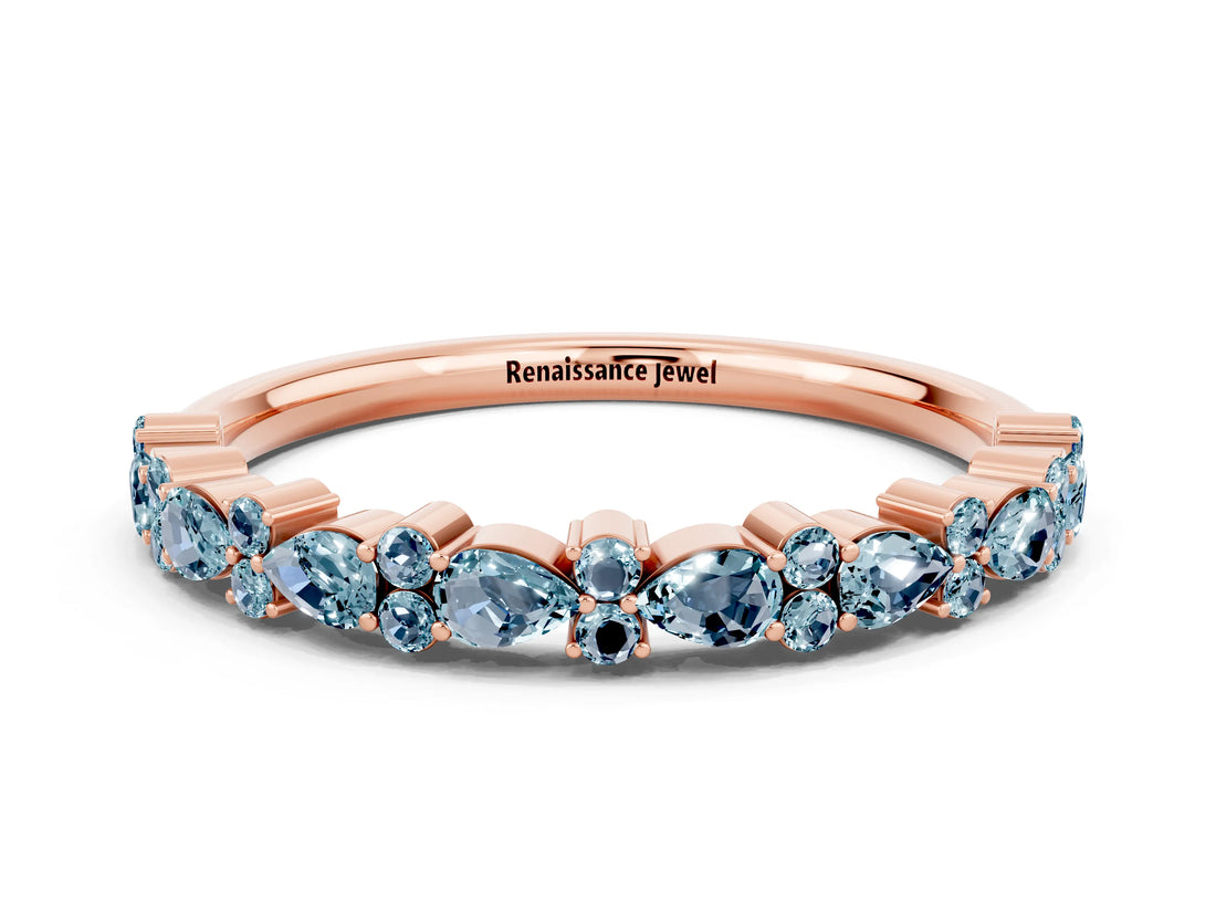 Rose gold Pear & Round Aquamarine Wedding Band_6