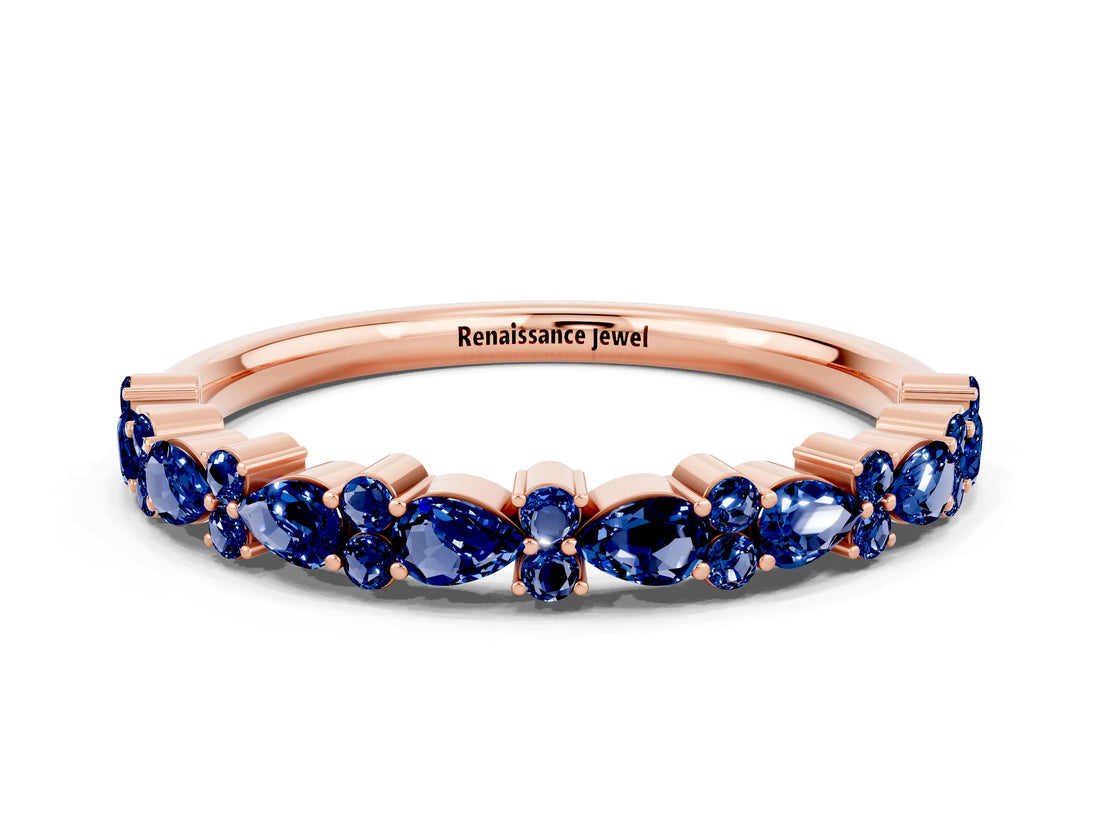 Rose gold Pear & Round Blue Sapphire Wedding Band_6