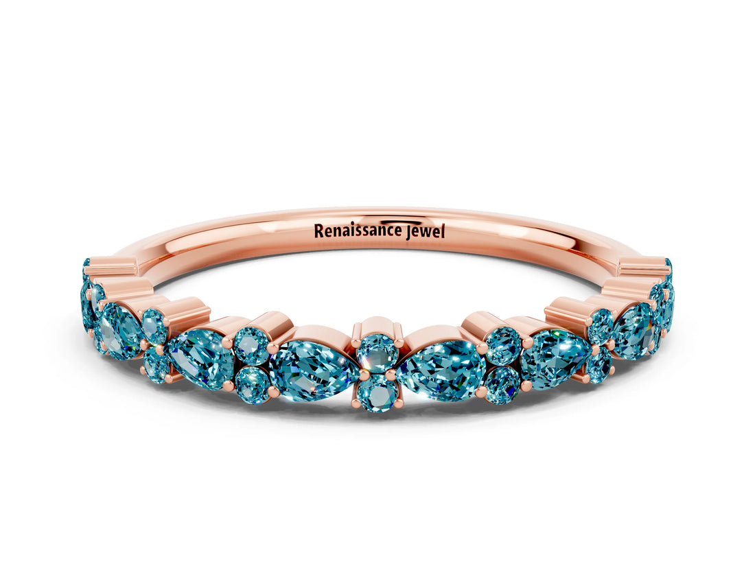 Rose gold Pear & Round Blue Topaz Wedding Band_6
