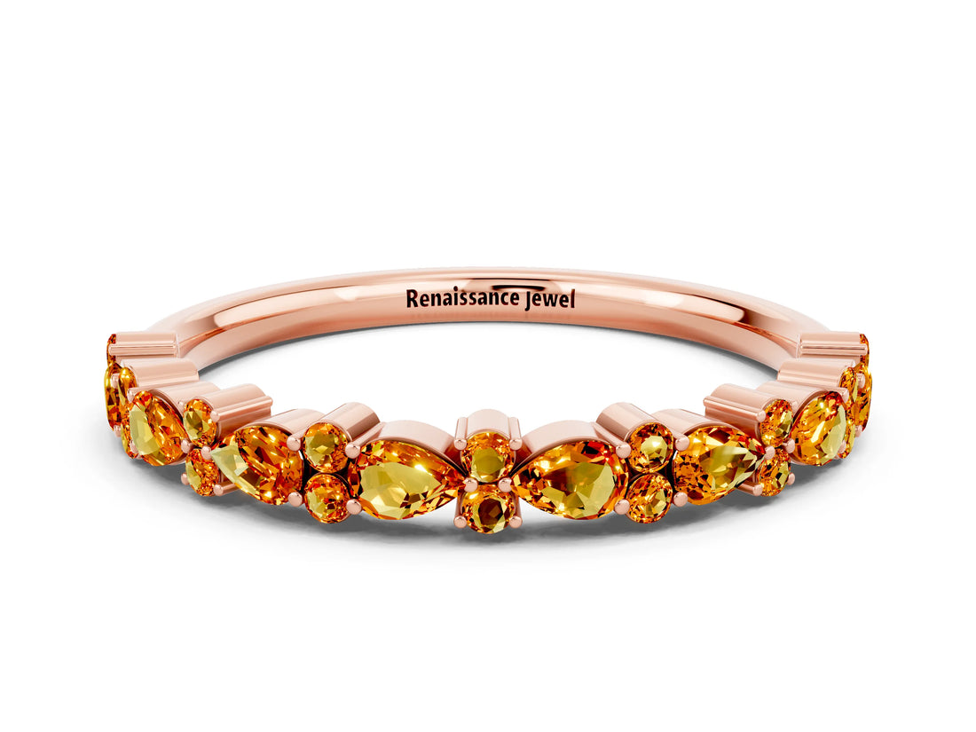 Rose gold Pear & Round Citrine Wedding Band_6