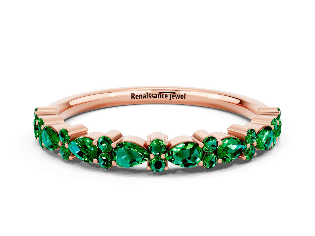 Rose gold Pear & Round Emerald Wedding Band_6