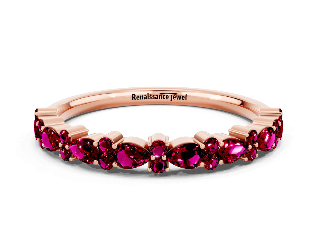 Rose gold Pear & Round Garnet Wedding Band_6