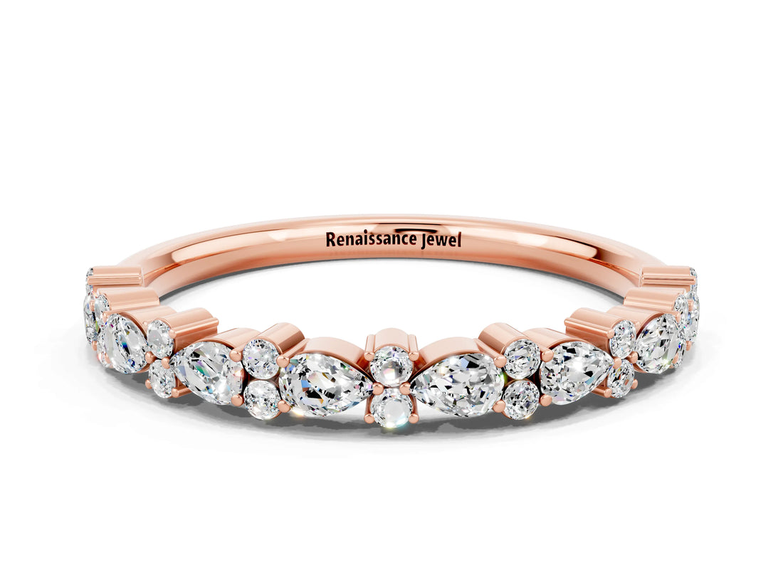 Rose gold Pear & Round Moissanite Wedding Band_6