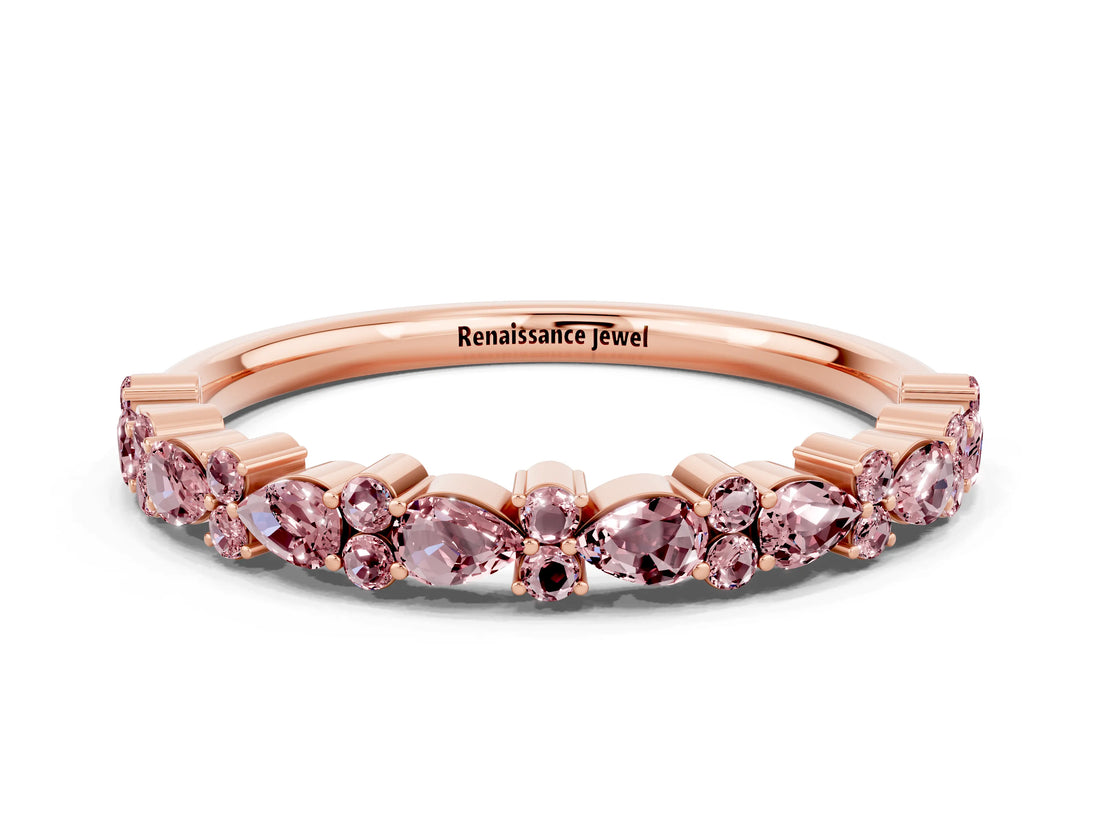 Rose gold Pear & Round Morganite Wedding Band_6