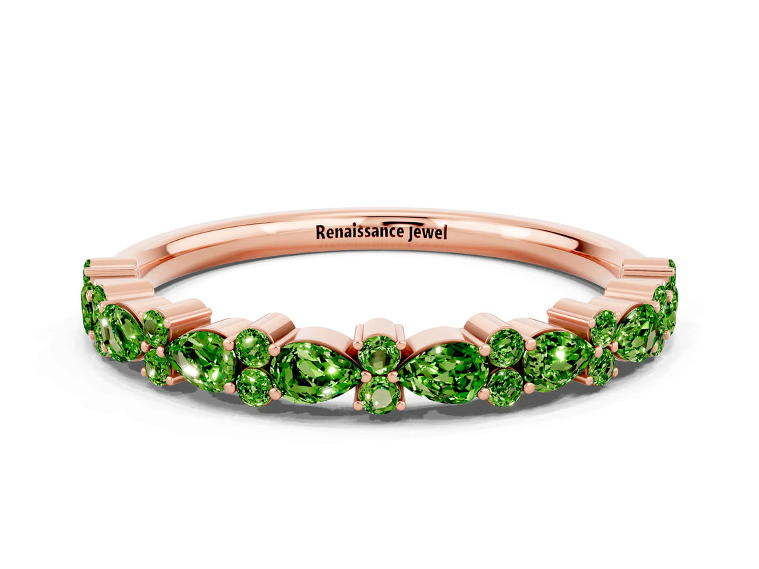 Rose gold Pear & Round Peridot Wedding Band_6