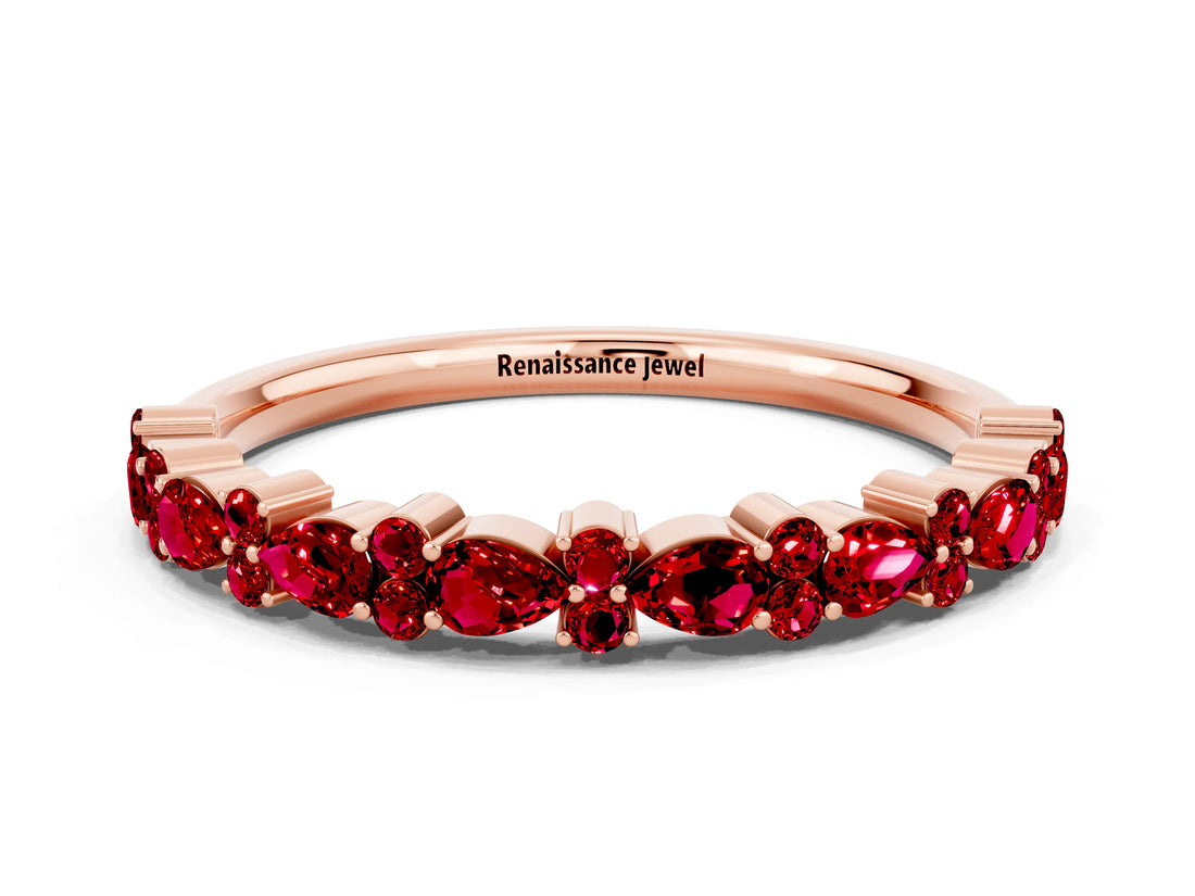 Rose gold Pear & Round Ruby Wedding Band_6
