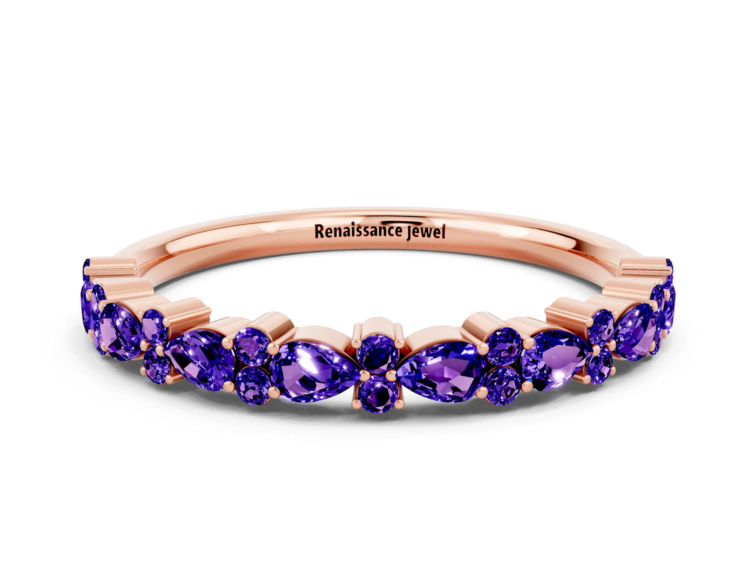 Rose gold Pear & Round Tanzanite Wedding Band_6