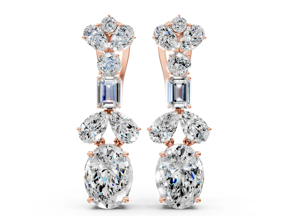 Rose gold Pear, Baguette and Oval Diamond Monaco Drop Earrings_12