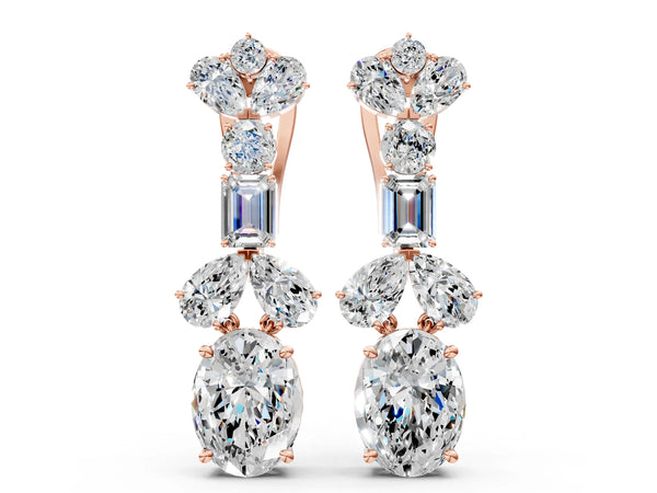 Rose gold Pear, Baguette and Oval Diamond Monaco Drop Earrings