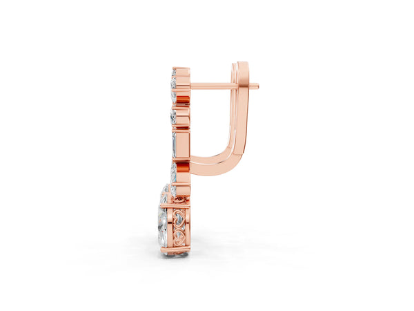 Rose gold Pear, Baguette and Oval Diamond Monaco Drop Earrings