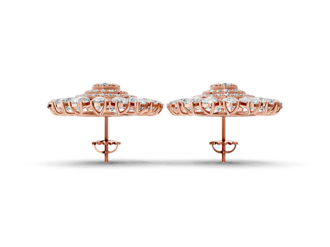 Rose gold Pear Blue Sapphire Halo Stud Earrings with Round Diamond Cluster Center