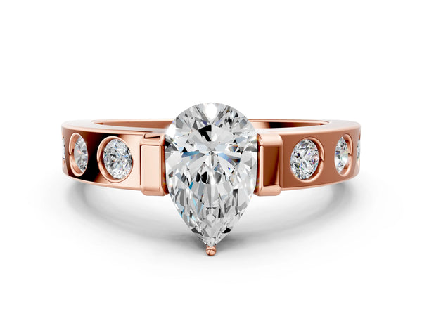 Rose gold Pear Brilliant Channel-Set Diamond Ring with Bezel Prong Setting