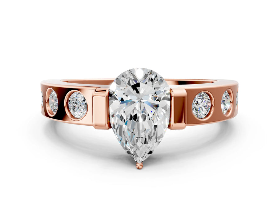 Rose gold Pear Brilliant Channel-Set Diamond Ring with Bezel Prong Setting