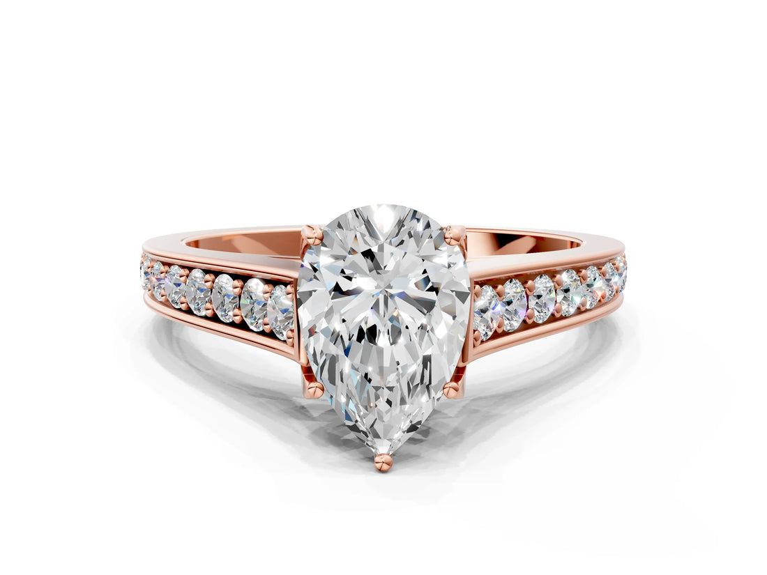 Rose gold Pear Brilliant Cut Diamond Engagement Ring with Pavé Band and Four-Prong Setting_58