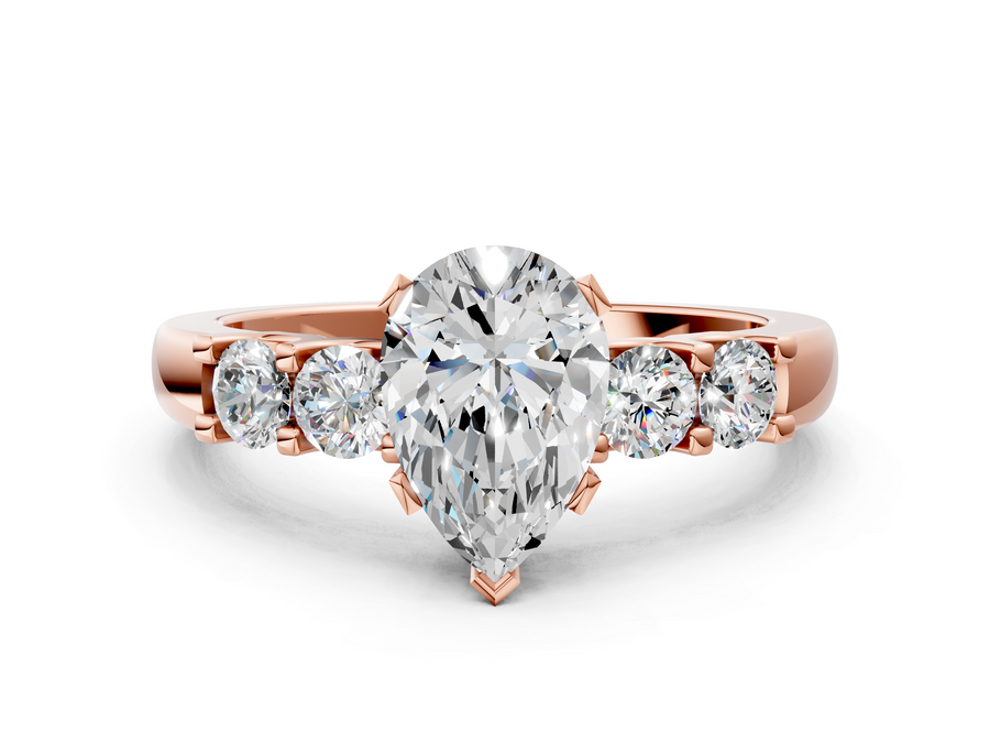 Rose gold Pear Brilliant Cut Diamond Five-Stone Prong Set Engagement Ring with Channel Band