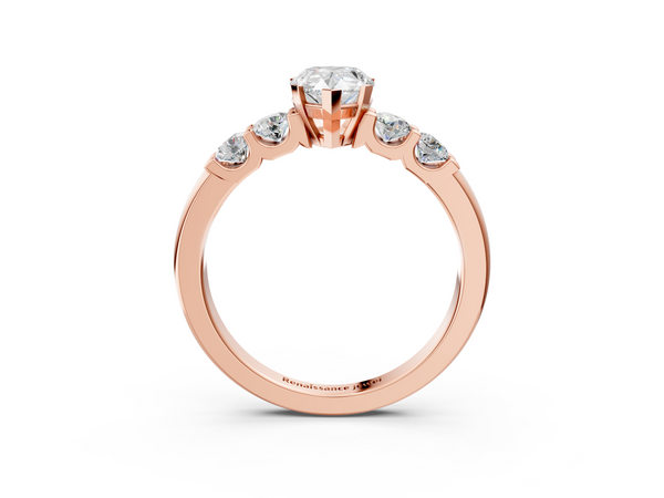 Rose gold Pear Brilliant Cut Diamond Five-Stone Prong Set Engagement Ring with Channel Band