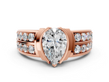 Rose gold Pear Brilliant Diamond Channel Set Wide Band Ring with Bezel Setting_54