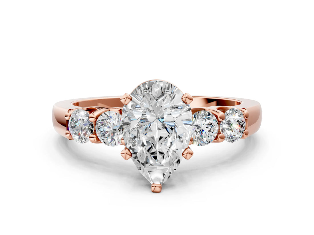 Rose gold Pear Brilliant Diamond Five-Stone Engagement Ring with Prong Setting on a Classic Band_15