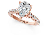 Rose gold Pear Brilliant Diamond Solitaire with Pavé Band and Four-Prong Setting 1