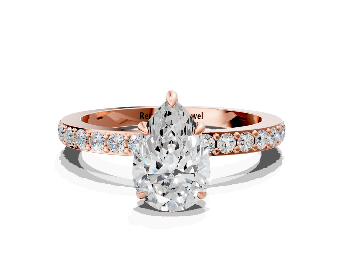 Rose gold Pear Brilliant Pavé Band Solitaire with Four-Prong Setting_28