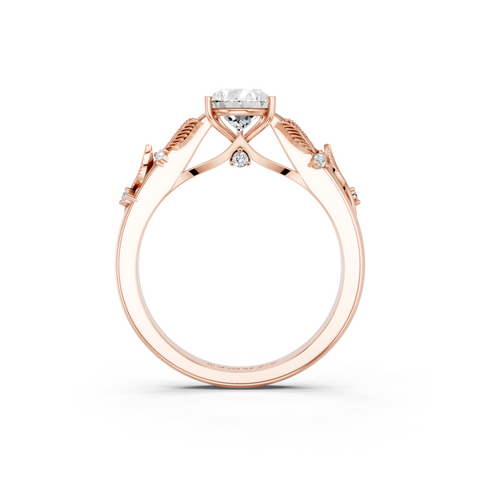 Rose gold Pear Brilliant Solitaire with Leaf Motif Band and Four-Prong Setting_11