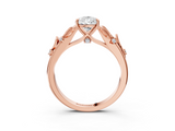 Rose gold Pear Brilliant Solitaire with Leaf Motif Band and Four-Prong Setting_77