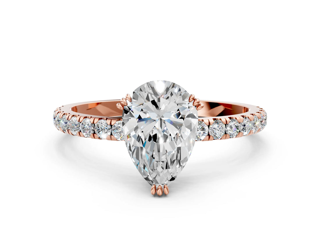 Rose gold Pear Brilliant Solitaire with Pavé Band and Claw Prong Setting_7