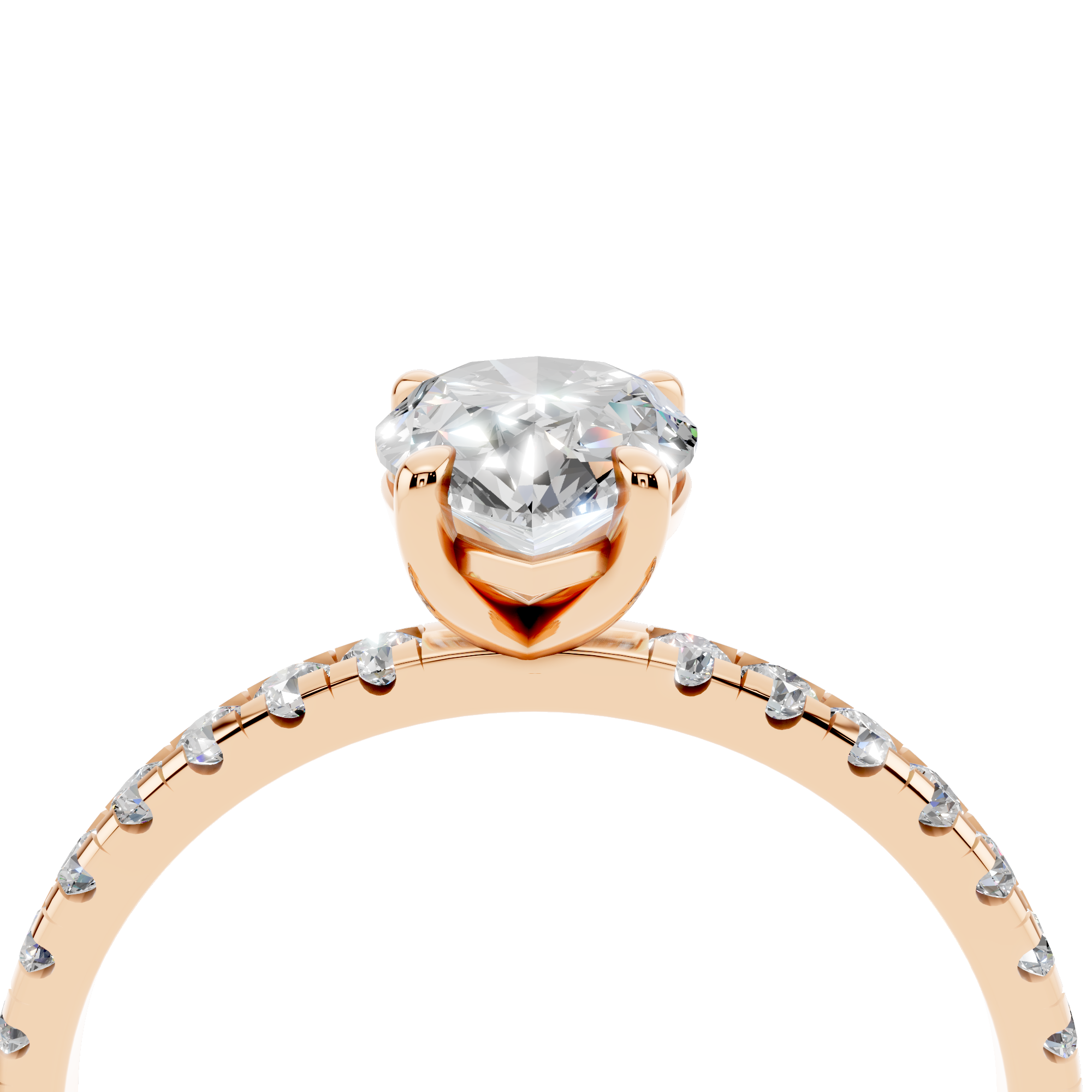 Rose gold Pear Brilliant Solitaire with Pavé Band and Four-Prong Setting_10