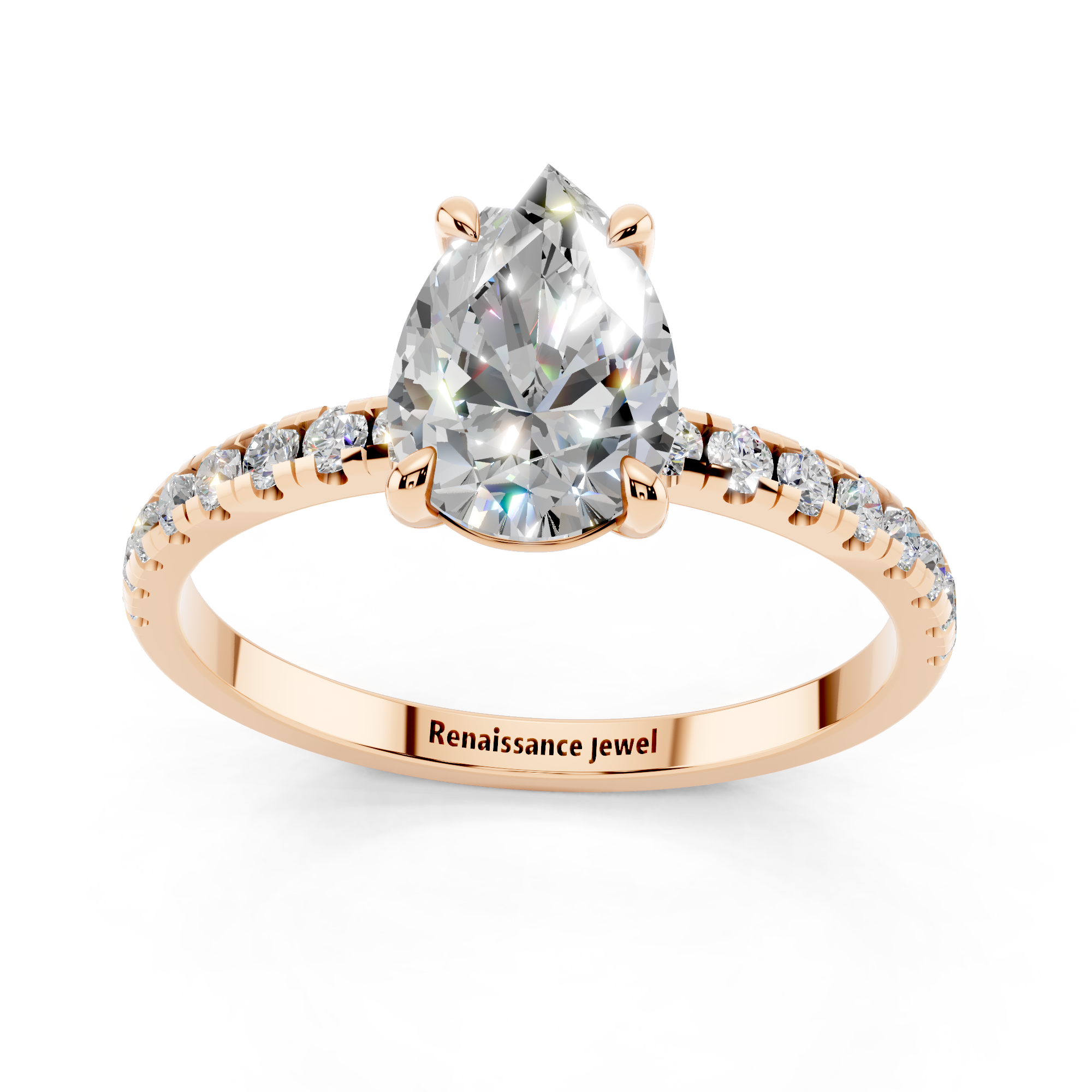 Rose gold Pear Brilliant Solitaire with Pavé Band and Four-Prong Setting_5