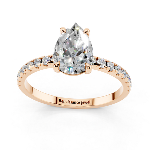 Rose gold Pear Brilliant Solitaire with Pavé Band and Four-Prong Setting_5