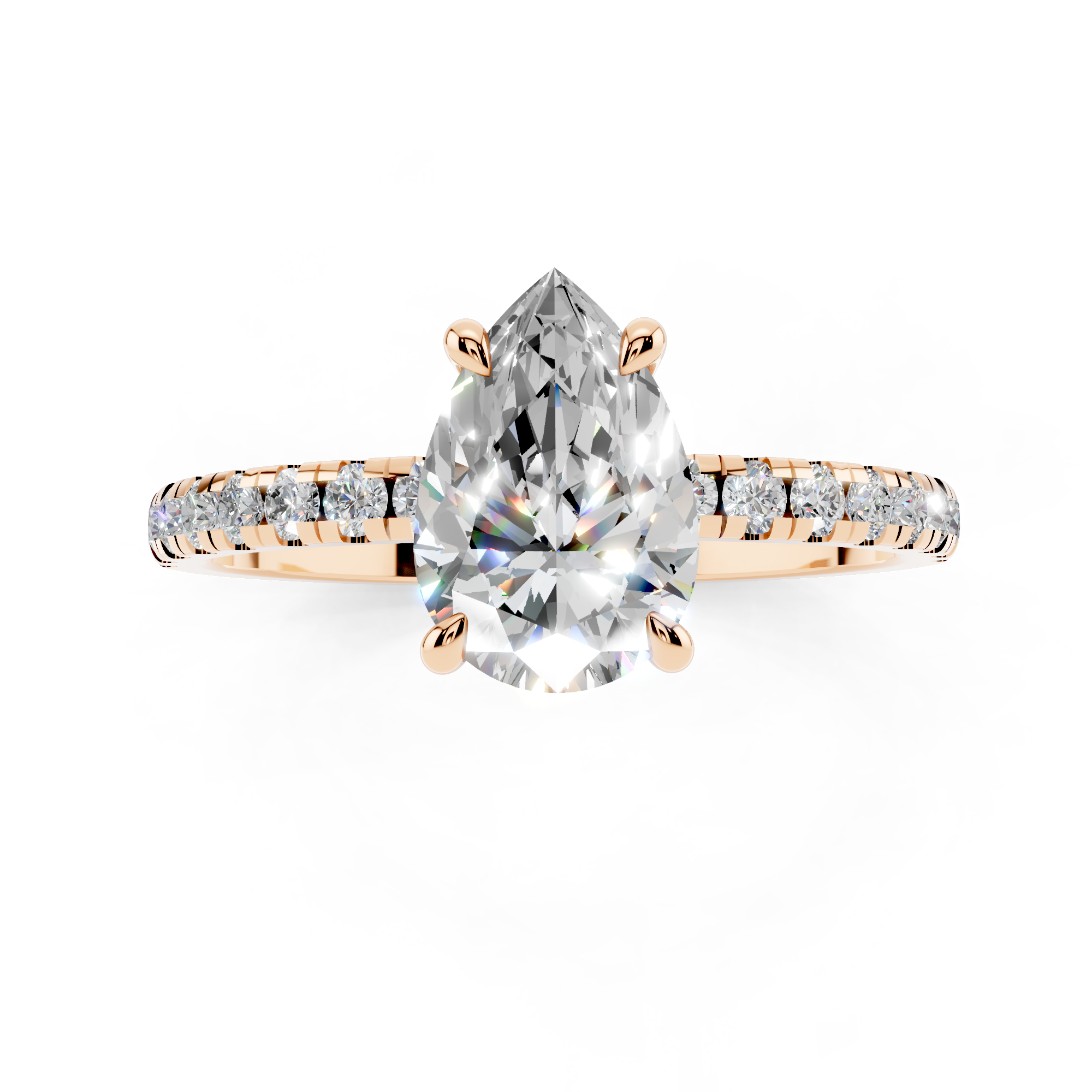 Rose gold Pear Brilliant Solitaire with Pavé Band and Four-Prong Setting_6