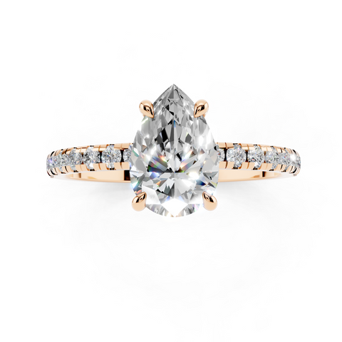 Rose gold Pear Brilliant Solitaire with Pavé Band and Four-Prong Setting_6