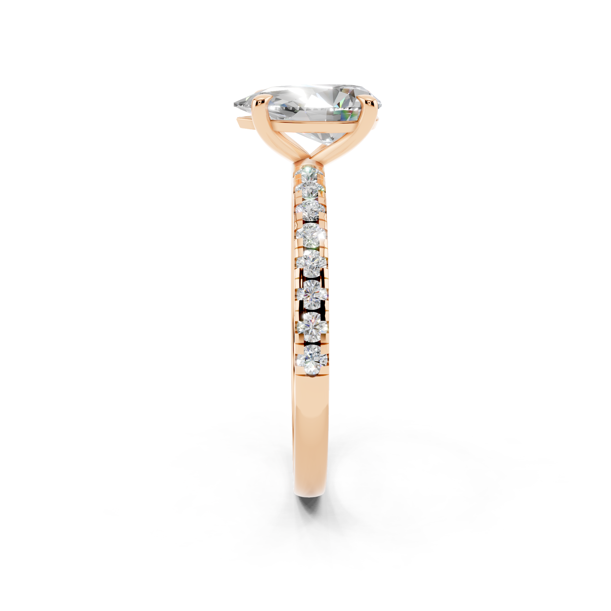 Rose gold Pear Brilliant Solitaire with Pavé Band and Four-Prong Setting_8