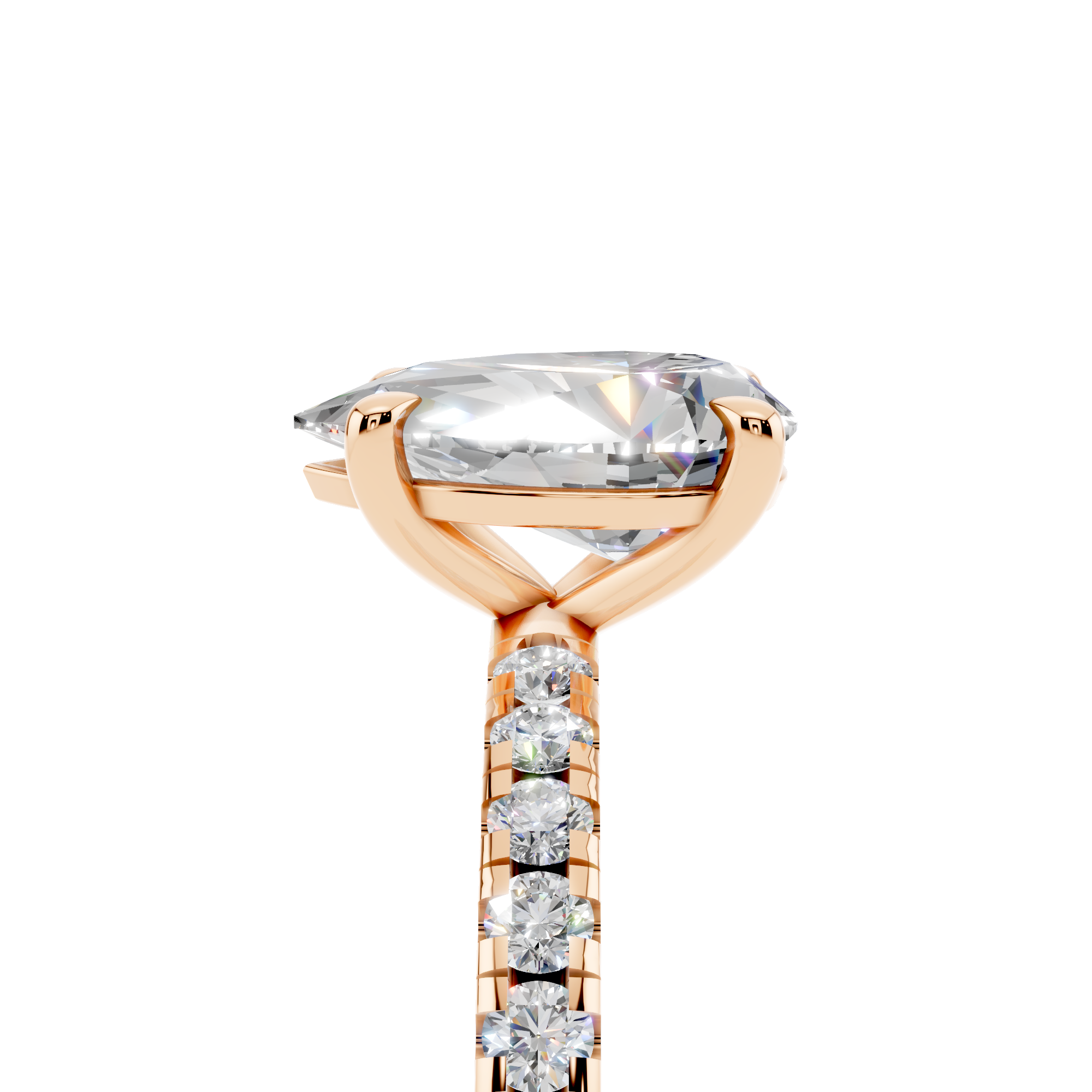 Rose gold Pear Brilliant Solitaire with Pavé Band and Four-Prong Setting_9
