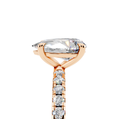Rose gold Pear Brilliant Solitaire with Pavé Band and Four-Prong Setting_9