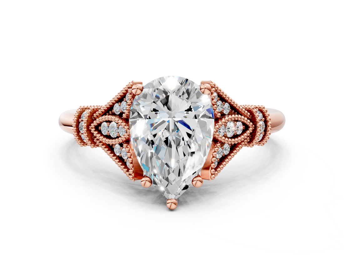 Rose gold Pear Brilliant Solitaire with Pave Band and Four-Prong Setting_17