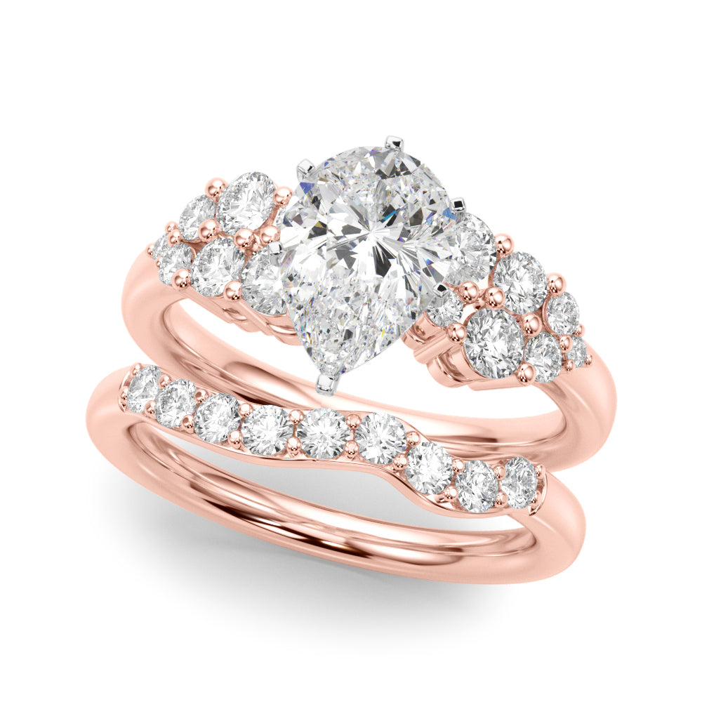 Rose gold Pear Cluster Diamond Engagement Ring with Pavé Band and Four-Prong Setting 1