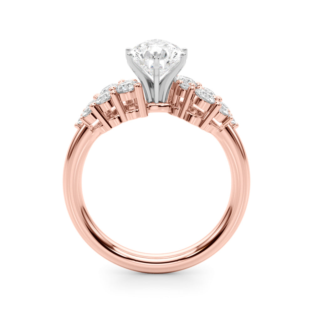 Rose gold Pear Cluster Diamond Engagement Ring with Pavé Band and Four-Prong Setting 2