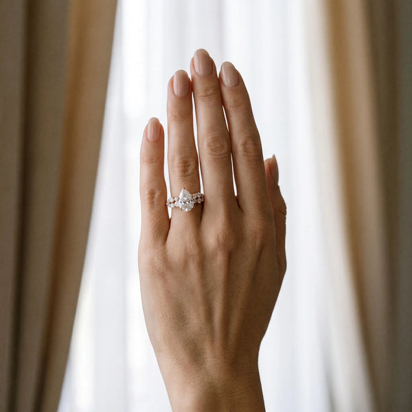 Rose gold Pear Cluster Diamond Engagement Ring with Pavé Band and Four-Prong Setting