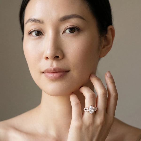 Rose gold Pear Cluster Diamond Engagement Ring with Pavé Band and Four-Prong Setting