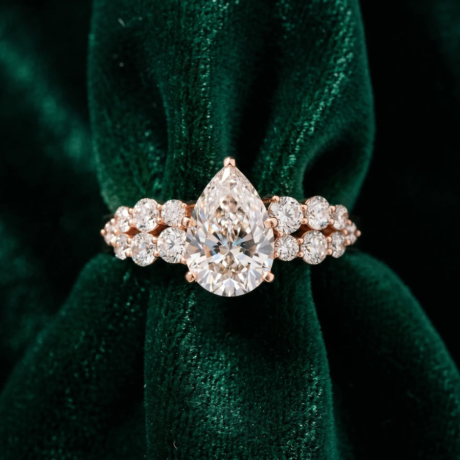 Rose gold Pear Cluster Diamond Engagement Ring with Pavé Band and Four-Prong Setting