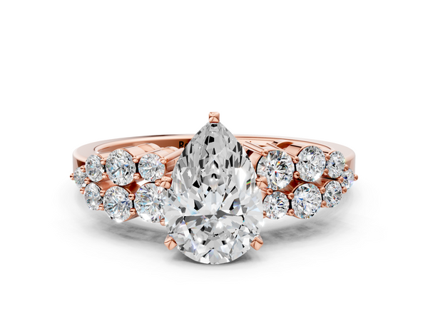 Rose gold Pear Cluster Diamond Engagement Ring with Pavé Band and Four-Prong Setting