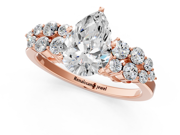 Rose gold Pear Cluster Diamond Engagement Ring with Pavé Band and Four-Prong Setting