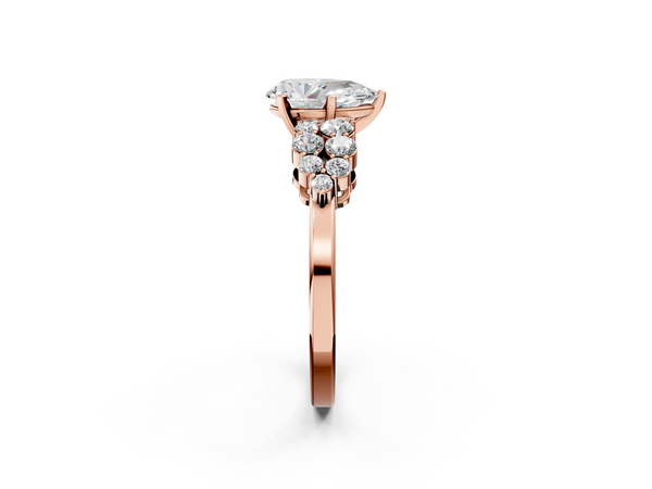 Rose gold Pear Cluster Diamond Engagement Ring with Pavé Band and Four-Prong Setting