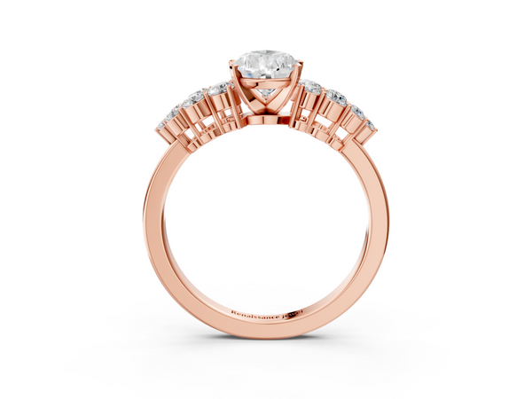Rose gold Pear Cluster Diamond Engagement Ring with Pavé Band and Four-Prong Setting