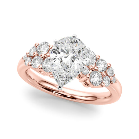 Rose gold Pear Cluster Diamond Engagement Ring with Pavé Band and Four-Prong Setting