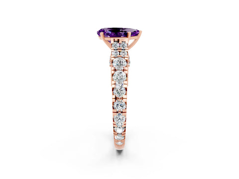 Rose gold Pear Cut Amethyst Classic Solitaire Ring with Pavé Band and Four-Prong Setting_2