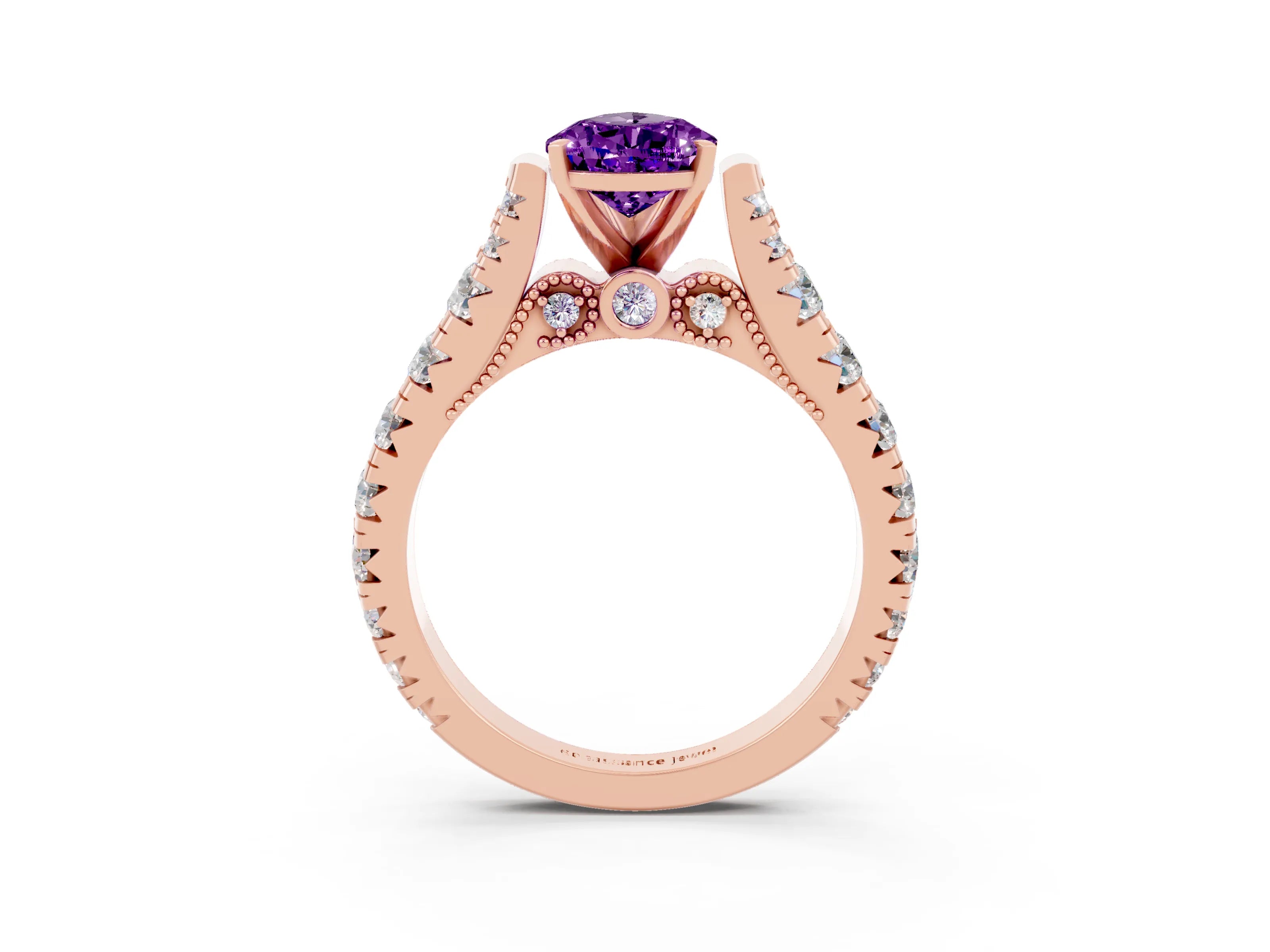 Rose gold Pear Cut Amethyst Classic Solitaire Ring with Pavé Band and Four-Prong Setting_3
